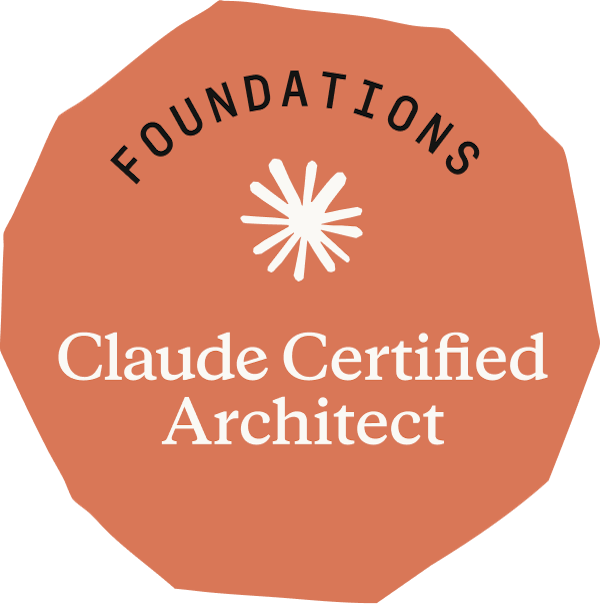 Claude Certified Architect — Foundations badge, issued by Anthropic